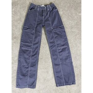 Bershka Low Rise Womens Cargo Pants Charcoal with White Stiching XS